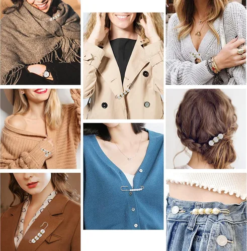 Vista 3 de Yolev Broche de perlas sintéticas de 17 piezas, broches de chal, broche de perlas artificiales de moda para mujeres y niñas, accesorios