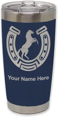 Vista 39 de LaserGram Vaso personalizado de 20 onzas, herradura con caballo (negro)