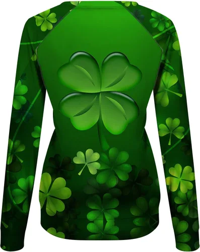 Vista 5 de Sudaderas del día de San Patricio para mujer, diseño de trébol irlandés, para festividades, manga larga, talla grande, blusa casual