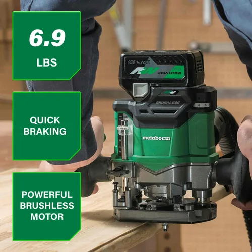 Vista 2 de Metabo HPT Fresadora de Inmersión Inalámbrica, Fresadora de Velocidad Variable de 36V, Hasta 46 Pies por Minuto, Diseño Ligero de 6.9 Libras, Luz