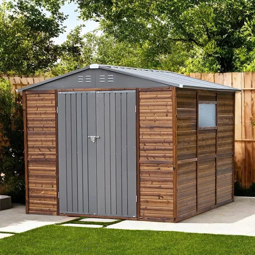 Vista 14 de Cobertizo de almacenamiento de madera para exteriores de 5 x 3 pies, cobertizo de herramientas de jardín con ventanas, cobertizo de almacenamiento