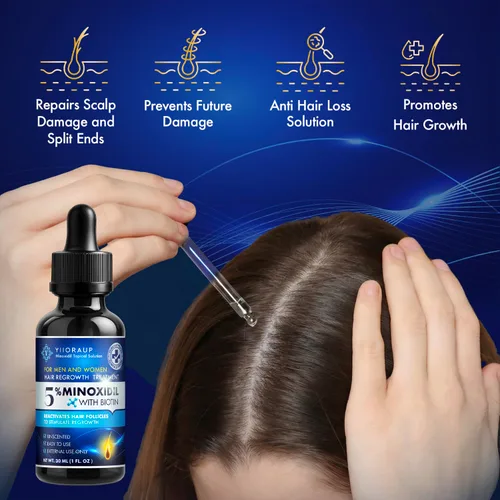 Vista 2 de Crecimiento del cabello de minoxidil al 5% para hombres y mujeres: solución tópica de minoxidil extra fuerte para adultos con líneas de cabello