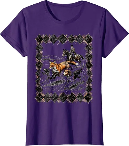 Vista 20 de Preppy Argyle Fox Hunt Illustrated Graphic T-Shirt White