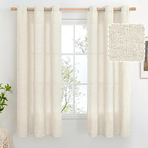 Vista 74 de BGment Cortinas de Lino Beige de 63 Pulgadas de Largo 2 Paneles - Tratamientos para Ventanas con Textura de Arpillera Filtrantes de Luz Cortinas