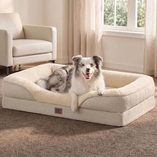Vista 56 de EHEYCIGA Cama para perro de espuma viscoelástica para tamaño mediano, sofá ortopédico para perro con lados y forro impermeable, sofá cama lavable