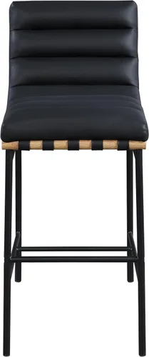 Vista 4 de Meridian Furniture 846Black-C Burke Collection Modern Taburete de bar contemporáneo con cuero vegano negro suave, marco de metal negro mate