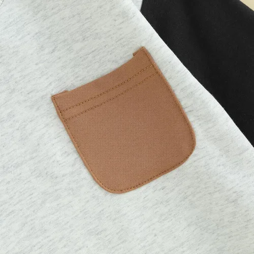 Vista 74 de Mameluco de manga larga con bloques de color para bebé, niño, niña, con bolsillo, cuello redondo, sudadera básica para otoño e invierno