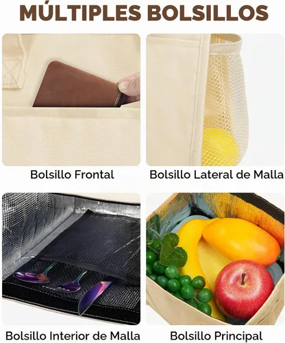 Vista 3 de Pequeña bolsa de almuerzo aislada 6.75L, bolso de bocado térmico Beige