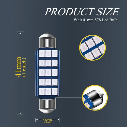 Vista 2 de Pack-2 focos LED extremadamente brillantes 578, 400 lm, 6500 K, chipsets 2835, 41 mm 42 mm (azul) para luces LED interiores de cúpula, mapa, puerta