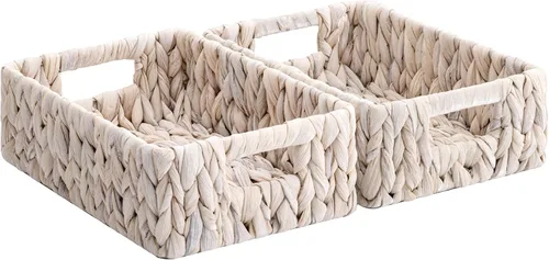 Vista 18 de StorageWorks Cesta de mimbre con asa, cestas de almacenamiento de mimbre para organizar, cestas de almacenamiento decorativas para estantes, cuerda