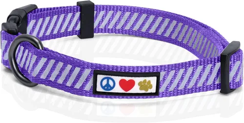 Vista 8 de Pawtitas Collar reflectante para perros y cachorros, collar de alta visibilidad con bandas reflectantes, collar ajustable para perro resistente