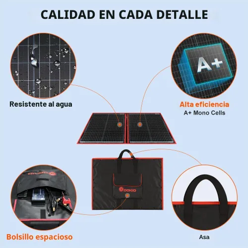 Vista 4 de Dokio XX panel solar monocristalino, plegable, de 12 voltios