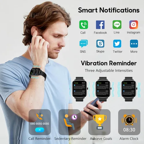 Vista 4 de KALINCO Reloj inteligente para hombre, rastreador de fitness de 1.69 pulgadas con frecuencia cardíaca, presión arterial, seguimiento de oxígeno