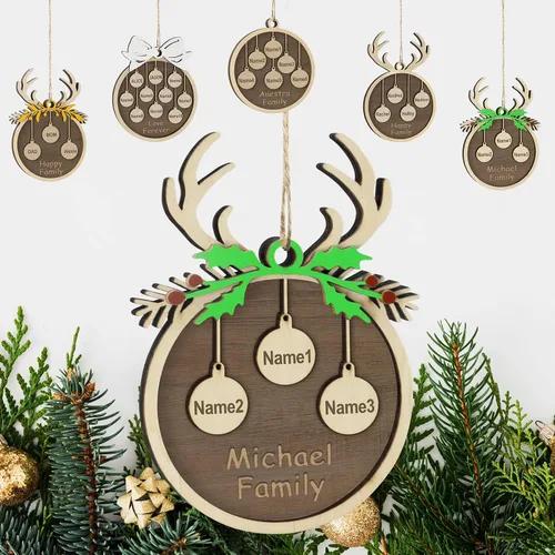 Vista 27 de Adornos de Navidad personalizados familiares de 1, 2, 3, 4, 5, 6, 7, 8, 9, 10, adornos de madera personalizados, decoraciones de Navidad, regalos