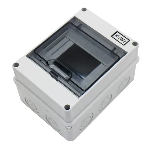 Vista 4 de Caja de distribución de disyuntor eléctrico, resistente al agua al aire libre, cubierta de caja de distribución de 5 agujeros, proyecto transparente