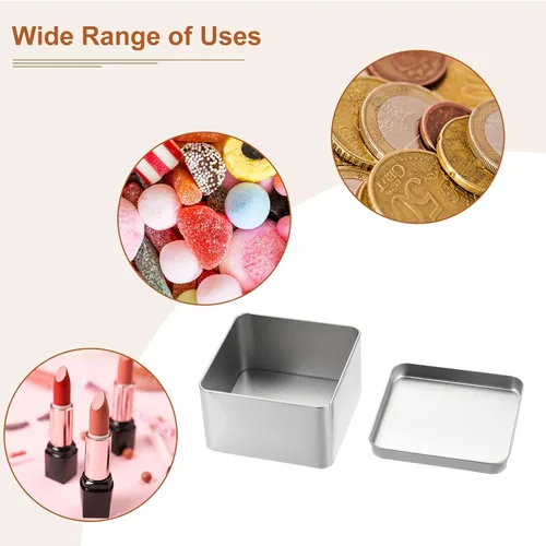 Vista 6 de uxcell Caja de Lata de Metal, 3.54" x 3.54" x 2.17" Recipientes Rectangulares Vacíos de Hojalata con Tapas, Tono Plateado, para Organizador