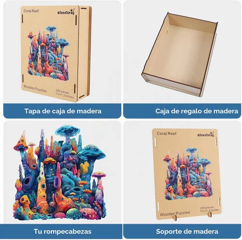 Vista 8 de Qiuenisray Rompecabezas de madera para adultos, rompecabezas de océano coral, 200 piezas, certificado FSC, hermosos rompecabezas de decoración