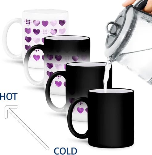 Vista 11 de 3dRose Taza de café, tamaño: 15 onzas, patrón de corazones de lunares morados y blancos en una fila, divertido regalo de taza de café