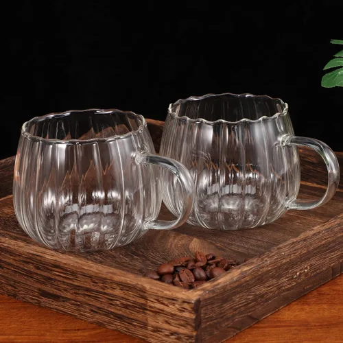Vista 9 de DOITOOL Paquete de 2 tazas de café de calabaza de vidrio transparente de 12 onzas resistentes al calor con asa para café, té, leche, vasos