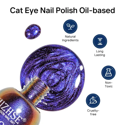 Vista 2 de MIZHSE Esmalte de uñas de ojo de gato 9D de secado rápido, sin gel, esmalte de uñas magnético azul-violeta con imán, secado al aire rápido, esmalte