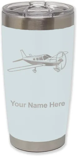 Vista 9 de LaserGram Vaso aislado al vacío de 20 onzas, avión de ala baja, grabado personalizado incluido (negro) Engraved Gift for Pilots, Vacuum Insulated