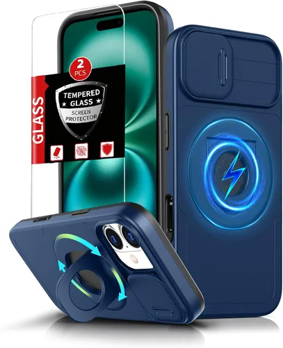 Vista 38 de Funda magnética para iPhone 11 Pro compatible con carga inalámbrica MagSafe, con 2 protectores de pantalla, anillo kickstand de 360° integrado +