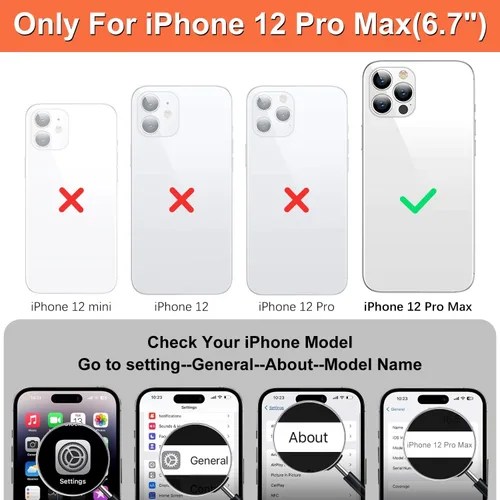 Vista 2 de iCoverCase Funda compatible con iPhone 12 Pro Max con tarjetero para mujer, bloqueo RFID en relieve de piel sintética con correa de muñeca de 6.7