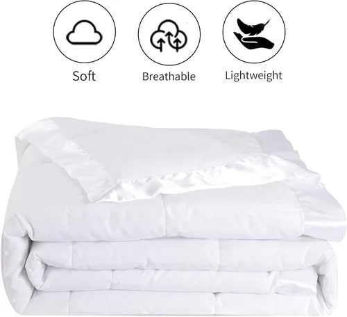 Vista 3 de HOMBYS Manta de plumón alternativo tamaño King de 120 x 120 pulgadas para todas las estaciones, manta de cama blanca acolchada ligera con ribete