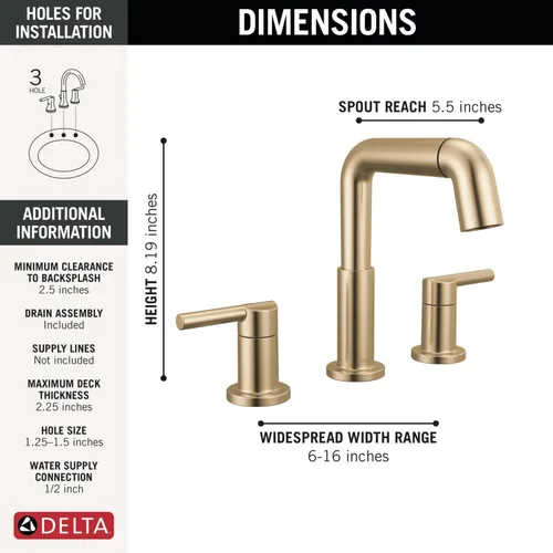 Vista 6 de Delta Nicoli - Grifo de baño de oro cepillado con rociador, grifo de fregadero de baño de 8 pulgadas con 3 agujeros y rociador extraíble, desagüe