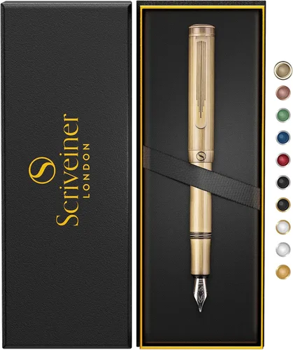 Vista 19 de Scriveiner Pluma Estilográfica EDC de Lujo (Mediana), Impresionante Pluma de Bolsillo Negra de Lujo, Chapado en Oro Real, Plumín Dorado Schmidt 1.