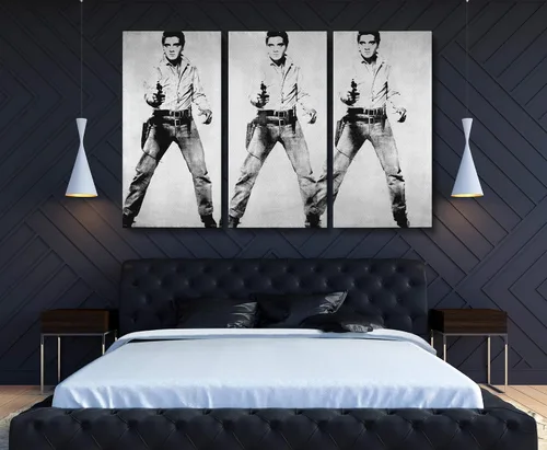 Vista 2 de Elvis Presley Andy Warhol - Lienzo decorativo para pared, hecho a mano, varios tamaños (3 piezas, mediano)