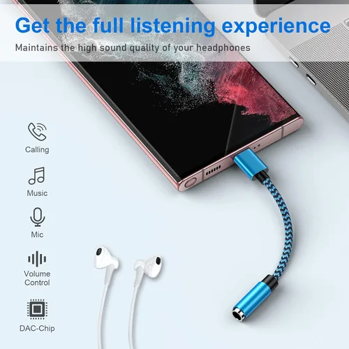 Vista 2 de Adaptador USB tipo C a conector de auriculares de 0.138 in, paquete de 2 cables USB C a Aux hembra de audio compatible con Samsung Galaxy A54 A37