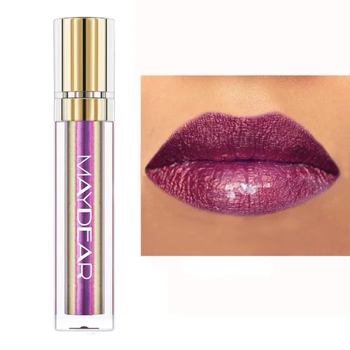 Vista 10 de Maydear Lápiz labial camaleón, color rosa de alta pigmentación para mujer, brillo de labios metálico, cobertura completa, multicromo, maquillaje