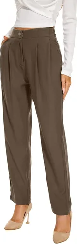 Vista 4 de FUNYYZO Pantalones fluidos de pierna ancha para oficina, negocios, casual, cintura alta, pantalones de vestir