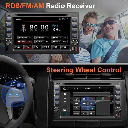 Vista 4 de Radio estéreo de coche doble DIN con reproductor de CD/DVD, control de voz Carplay y Android Auto, audio de coche de 7 pulgadas con pantalla táctil