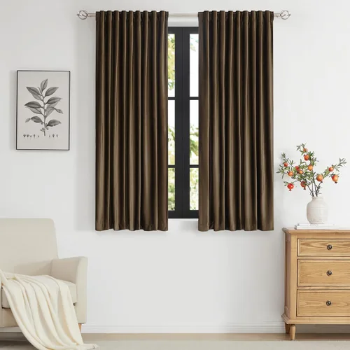 Vista 50 de PRIMROSE Cortinas de terciopelo champán de 63 pulgadas de largo para sala de estar, juego de 2 paneles opacos, bolsillo para barra, pestaña trasera