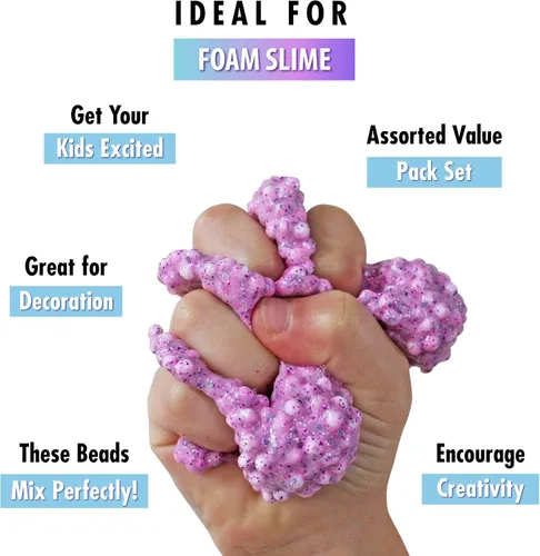 Vista 2 de Bolas de espuma de slime – Paquete de 18 cuentas de microespuma pastel de 0.1-0.14 pulgadas (90.000 piezas) Micro colores Rainbow Fruit Beads Craft