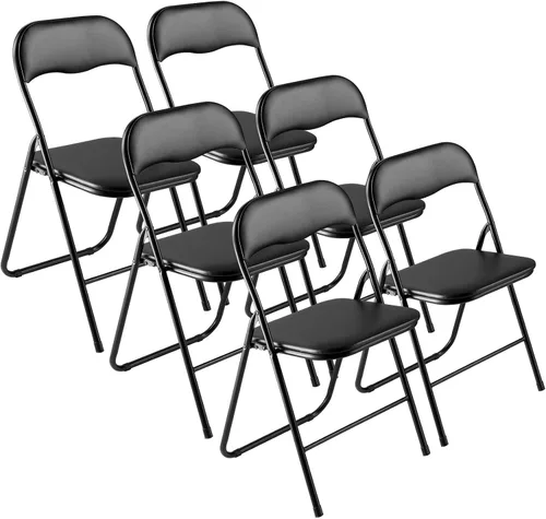 Vista 12 de VEVOR Juego de 4 sillas plegables, sillas plegables con cojín acolchado, sillas de fiesta portátiles con marco de metal reforzado, asiento apilable