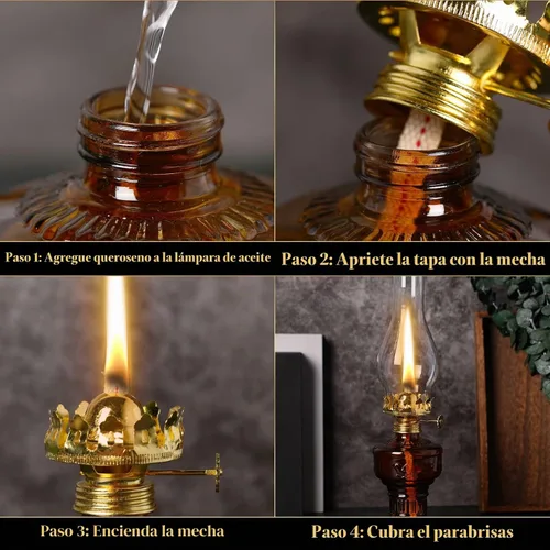 Vista 4 de 2 lámparas de aceite de cámara para uso en interiores, lámpara vintage de queroseno, linterna rústica de queroseno para huracán con mecha de fuego