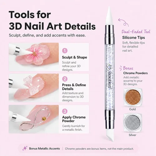 Vista 5 de Beetles - Gel de uñas sólido constructor, gel transparente 3D de 1.06 onzas para esculpir, gel de construcción de gel duro con polvo de uñas