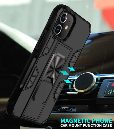Vista 4 de Funda de grado militar para iPhone 12 y 12 Pro con protector de pantalla de vidrio templado a prueba de golpes con soporte