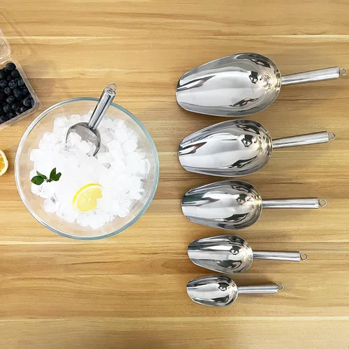Vista 7 de Cuchara de hielo de metal de 12 onzas, pequeña cuchara de hielo de acero inoxidable para máquina de hielo, cubeta de hielo, cocina, congelador, bar