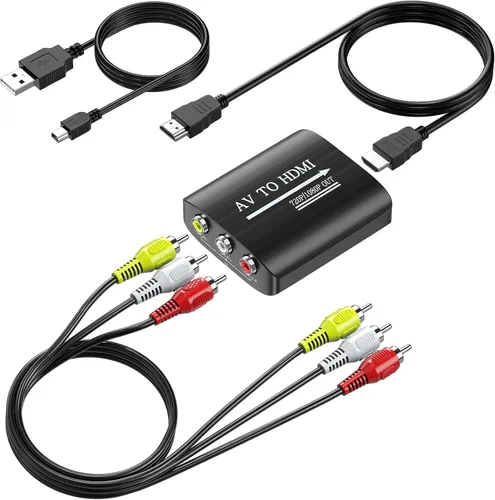 Vista 8 de GINGIN Convertidor AV a HDMI, adaptador AV a HDMI, compatible con 720p/1080p para reproductores de DVD PS1/PS2/PS3/Xbox