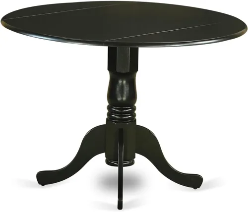 Vista 6 de East West Furniture DLDU5-BLK-W - Juego de mesa de comedor de 5 piezas para 4 personas, incluye una mesa de cocina redonda con gotas y 4 sillas