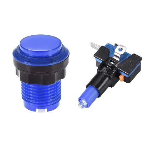 Vista 2 de uxcell Botón pulsador de juego 1.319 in redondo 12V LED iluminado interruptor de botón con micro interruptor para videojuegos arcade azul 6 unids