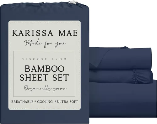Vista 71 de KARISSA MAE Juego de sábanas de viscosa de bambú de lujo, 100% certificado FSC, refrescante, lujosamente suave, bolsillos profundos de 18 pulgadas