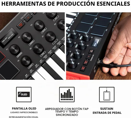 Vista 5 de [Usado] Akai Professional MPK Mini MK3 - Controlador de teclado MIDI USB de 25 teclas con 8 almohadillas de percusión con retroiluminación, 8