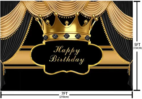 Vista 4 de MEHOFOND Telón de Fondo Real Negro y Dorado para Fiesta de Cumpleaños de Decoración para Hombre, Niño, Príncipe, Telón de Fondo de Corona Dorada