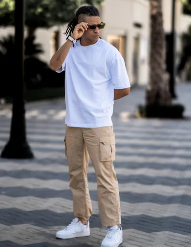 Vista 4 de COOFANDY Pantalones cargo casuales para hombre, pantalones deportivos de algodón con cordón