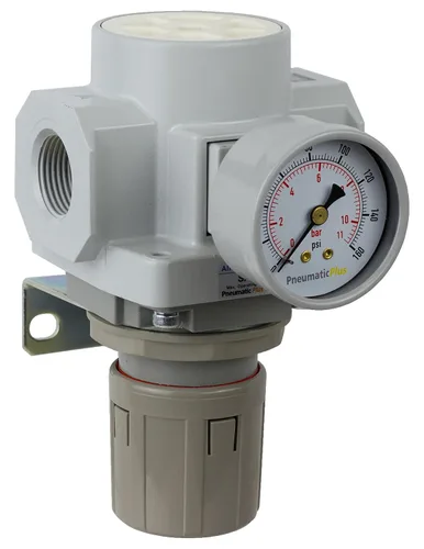 Vista 12 de PneumaticPlus SAR600-N10BG Regulador de presión de aire comprimido 1" NPT - Soporte, manómetro.